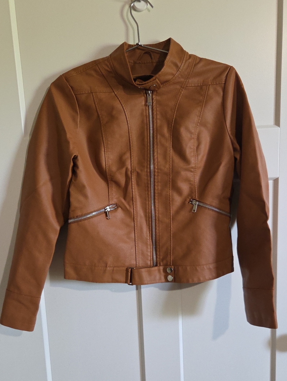 Women’s Faux Leather Zip-Front Jacket - Tan